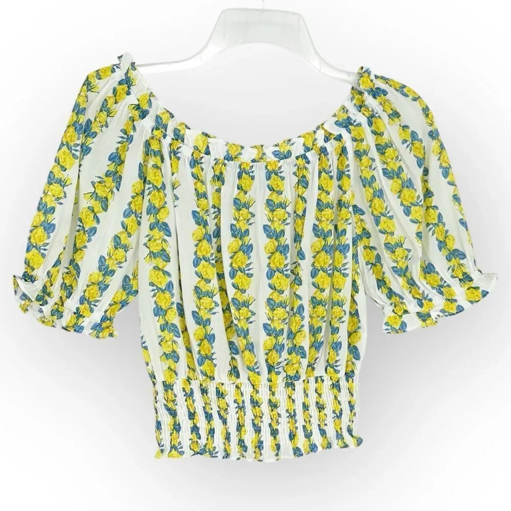 Olivia James Gia Top NWT Provence Stripe- blue and yellow on white cotton-size S - Picture 7 of 7